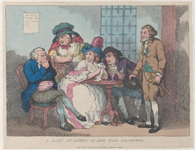 Dama w stanie zawieszenia, czyli odrzucenie kaucji przez Żydów, 1 lipca 1802, 1 lipca 1802. autorstwa Thomas Rowlandson