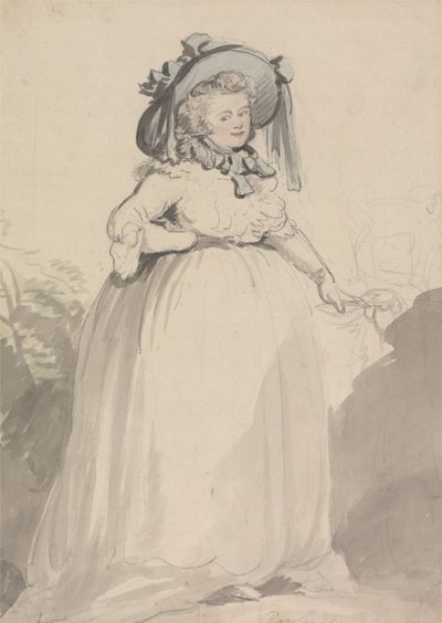 Kobieta w białej sukience, w niebieskim kapeluszu autorstwa Thomas Rowlandson