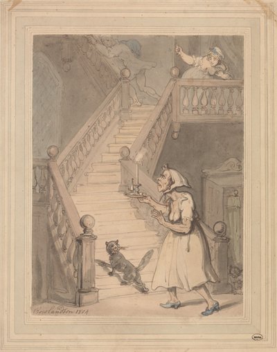 Niezamężna ciotka wyczuwająca zapach ognia autorstwa Thomas Rowlandson