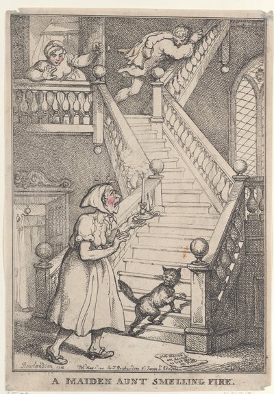 Niezamężna ciotka wyczuwająca zapach ognia autorstwa Thomas Rowlandson
