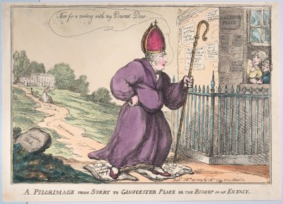 Pielgrzymka z Surry do Gloucester Place lub Bishop in a Extacy, 27 lutego 1809. autorstwa Thomas Rowlandson