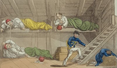 Scena na kanale z Wielkiego Mistrza czy Przygody Qui Hi? w hindostanie. A Hudibras Poem in Eight Cantos by Quiz, William Combe (1741-1823), opublikowany przez Thomasa Tegga, Londyn, 1815 (aqua autorstwa Thomas Rowlandson