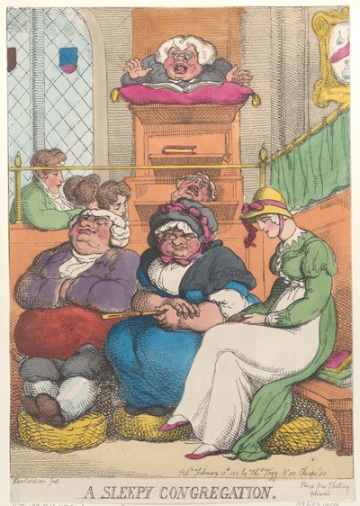 A Sleepy Congregation, 12 lutego 1811, 12 lutego 1811. autorstwa Thomas Rowlandson