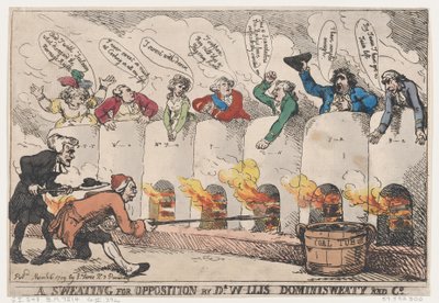A Sweating for Opposition dr W-llis Dominisweaty and Co., 6 marca 1789, 6 marca 1789. autorstwa Thomas Rowlandson