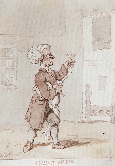 Wiejski fryzjer (tusz i akwarela) autorstwa Thomas Rowlandson