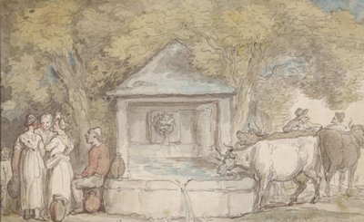 Fontanna we wsi autorstwa Thomas Rowlandson