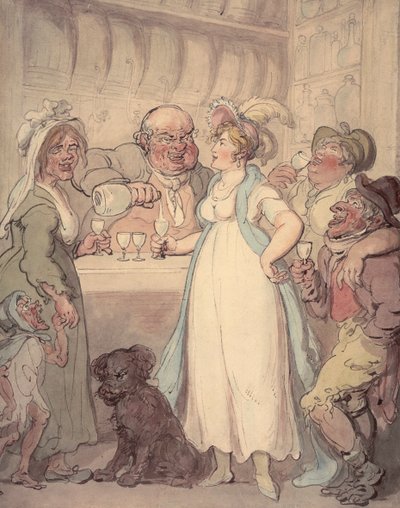 Młoda atrakcyjna kobieta poznaje „przyjemności” picia dżinu, ok. 1810 r. autorstwa Thomas Rowlandson
