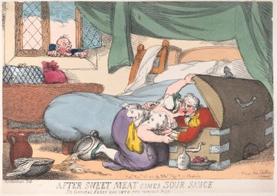 Po słodkim mięsie nadchodzi sos kwaśny, czyli kapral Casey dostał się do złego pudełka, ..., 30 listopada 1810. autorstwa Thomas Rowlandson