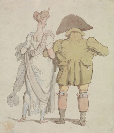 Starszy samiec jelenia spacerujący z kobietą autorstwa Thomas Rowlandson