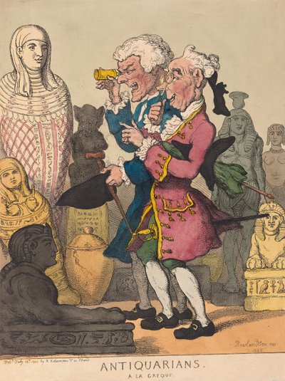 Antykwariusze a la Grecque, wyd. 1805 (grawerowanie ręcznie kolorowane) autorstwa Thomas Rowlandson
