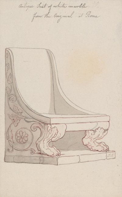 Antyczne krzesło z białego marmuru, wzorowane na oryginalnym egzemplarzu z Rzymu autorstwa Thomas Rowlandson