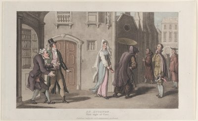 W Awinionie, First Sight of Clara, z Journal of Sentimental Travels in the ..., 1 grudnia 1817. autorstwa Thomas Rowlandson