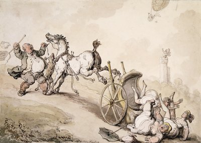 Polowanie na balony w pobliżu Szaleństwa Lady James, autorstwa Thomas Rowlandson
