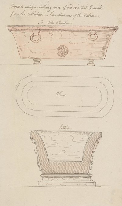 Waza do kąpieli z czerwonego granitu, Watykan autorstwa Thomas Rowlandson