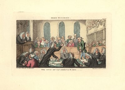 Bycie zdenerwowanym i przesłuchiwanym przez pana Garrowa. autorstwa Thomas Rowlandson