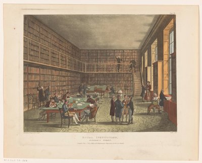 Biblioteka Instytutu Królewskiego w Londynie Royal Institution, Albemarle Street (tytuł na obiekcie) autorstwa Thomas Rowlandson