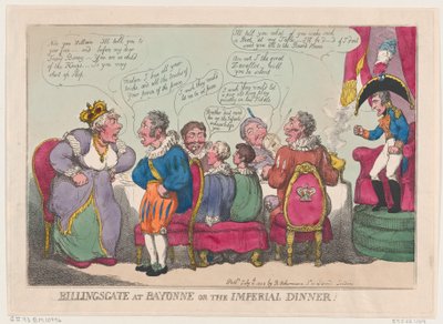 Billingsgate w Bayonne lub The Imperial Dinner!, 10 lipca 1808 r., 10 lipca 1808 r. autorstwa Thomas Rowlandson