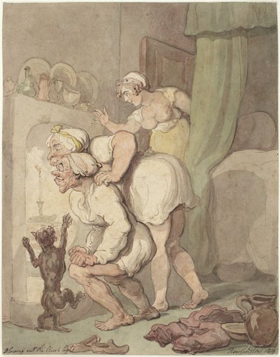Zgaszenie świeczki z knotem autorstwa Thomas Rowlandson