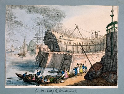 Brunswick Dock, Blackwall, Londyn, 1806 autorstwa Thomas Rowlandson
