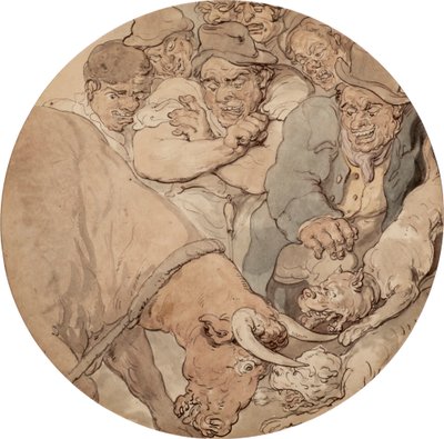 Przynęta na byka 1810 (litografia) autorstwa Thomas Rowlandson
