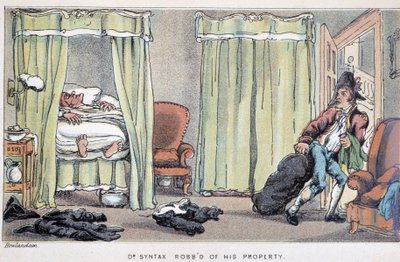 Włamanie - w „Trzech podróżach doktora Syntaxa: w poszukiwaniu malowniczej pociechy i żony”” Williama Combe, il. Rowlandson autorstwa Thomas Rowlandson