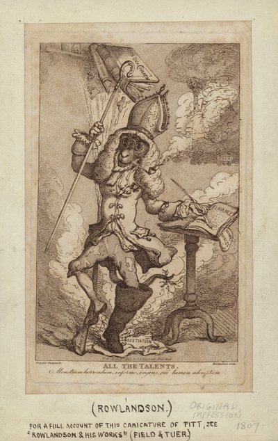 Karykatura Williama Pitta jako wędzonej kozy (grawer kropkowany) autorstwa Thomas Rowlandson
