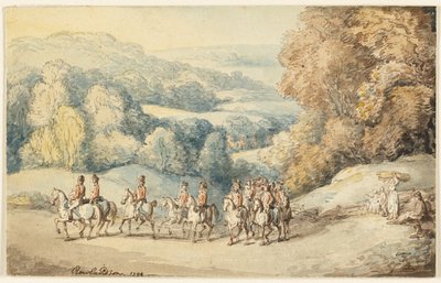 Kawaleria w marszu (recto); Fragment szkicu konia (verso) autorstwa Thomas Rowlandson