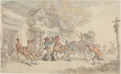 Zmiana koni na poczcie we Francji autorstwa Thomas Rowlandson