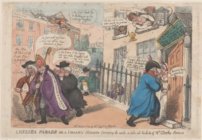 Chelsea Parade lub rechotujący członek badający wnętrze na zewnątrz i tył ..., 4 marca 1809 r. autorstwa Thomas Rowlandson
