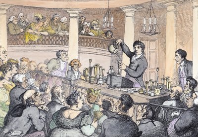 Wykłady chemiczne, ok. 1809 (późniejsze zabarwienie) autorstwa Thomas Rowlandson