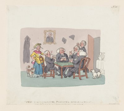 Akademicy bożonarodzeniowi grający na gumce w wista, 1 kwietnia 1803 r., 1 kwietnia 1803 r. autorstwa Thomas Rowlandson