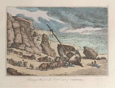 Oczyszczanie wraku na północnym wybrzeżu Kornwalii, ze Sketches from Nature, 1822., 1822. autorstwa Thomas Rowlandson