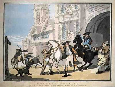 „College Jockies, The Landlord Pocenie się dla swojego bydła”, wyd. przez E. Jacksona autorstwa Thomas Rowlandson