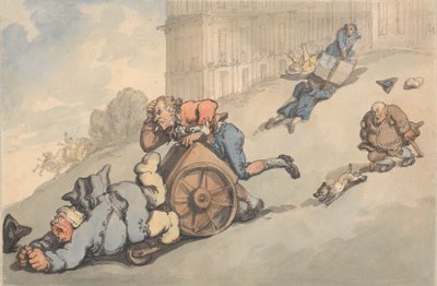 Wygody kąpieli: osoby z dną moczanową upadają na stromym wzgórzu autorstwa Thomas Rowlandson