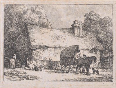 Domek z wozem i świniami autorstwa Thomas Rowlandson