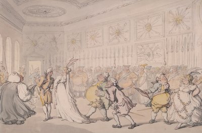 Dworzanie przechodzące przez Izbę Strażników, Pałac św. Jakuba, Londyn, ok. 1808 r. autorstwa Thomas Rowlandson