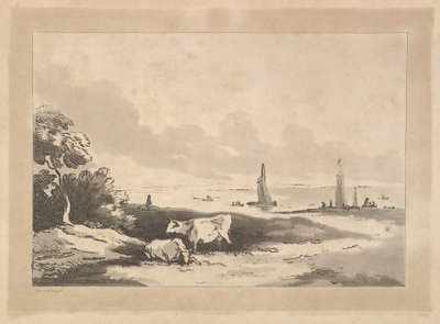 Krowy i pejzaż morski, 1783-89. autorstwa Thomas Rowlandson