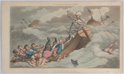 Death Turned Pilot z Angielskiego tańca śmierci, tom. II, pl. 9, 1 czerwca 1815., 1 czerwca 1815. autorstwa Thomas Rowlandson