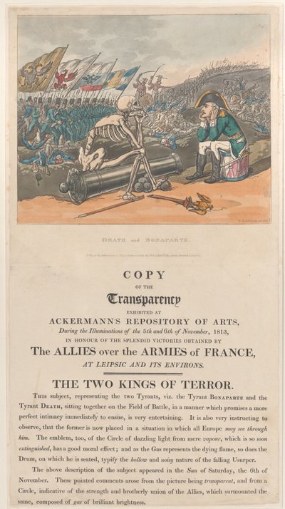Śmierć i Bonaparte, Dwaj królowie terroru, 1 stycznia 1814, 1 stycznia 1814. autorstwa Thomas Rowlandson