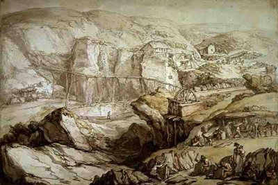 Delabole Slate Quarry (pióro, tusz, akwarela i ołówek na papierze Whatman) autorstwa Thomas Rowlandson