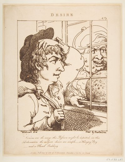 Desire Le Brun Travested, czyli karykatury namiętności, 20 stycznia 1800 r. autorstwa Thomas Rowlandson