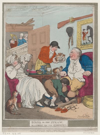 Diana w słomie, czyli smakołyk dla Quornites, 1 stycznia 1804, 1 stycznia 1804. autorstwa Thomas Rowlandson