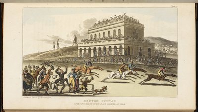 Doktor Syntax, traci pieniądze na torze wyścigowym w York autorstwa Thomas Rowlandson