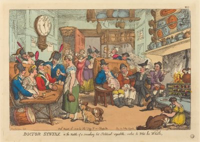 Doktor Syntax, w środku palącej gorącej politycznej kłótni, chce zmoczyć swój Whistle autorstwa Thomas Rowlandson