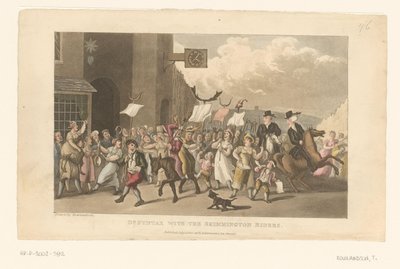 Doktor Syntax jedzie na koniu, biorąc udział w charivari autorstwa Thomas Rowlandson