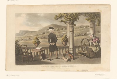 Doktor Syntax wpatruje się w pochód na tle krajobrazu autorstwa Thomas Rowlandson
