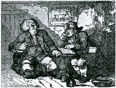 Dr Johnson i James Boswell wracają do zdrowia po kacu po nocy spędzonej w mieście autorstwa Thomas Rowlandson