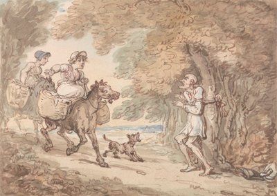 Dr Syntax przywiązany do drzewa przez rozbójników autorstwa Thomas Rowlandson