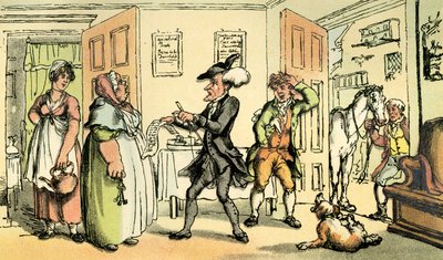 „Dr Syntax kwestionuje swój rachunek z gospodynią” autorstwa Thomas Rowlandson