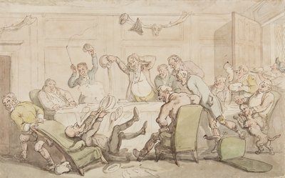 Dr Syntax ma wypadek w klubie (atrament i toaleta na papierze) autorstwa Thomas Rowlandson